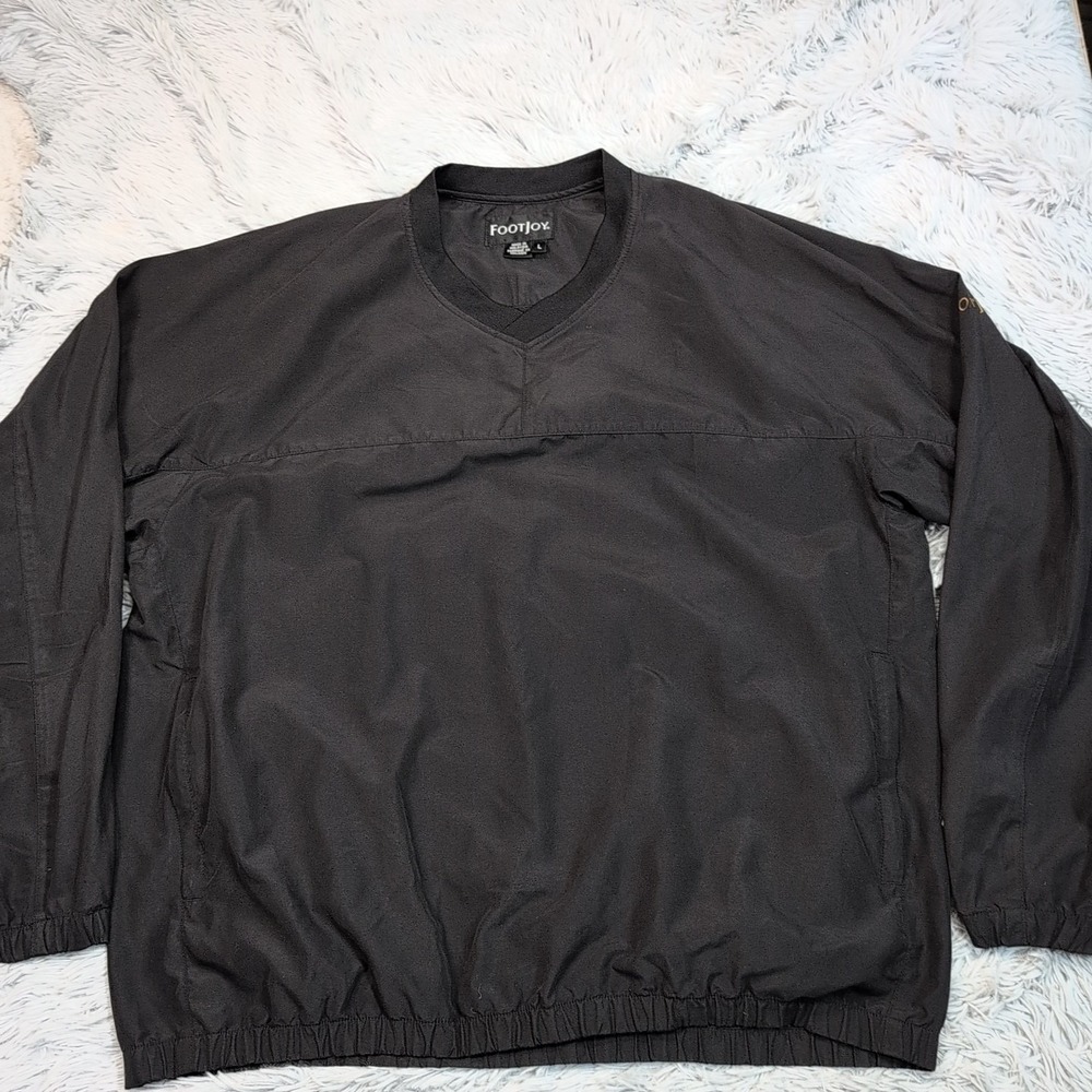 Footjoy Jacket Mens L Black Windbreaker Golf Outdoor Zip Up Pockets Pullover